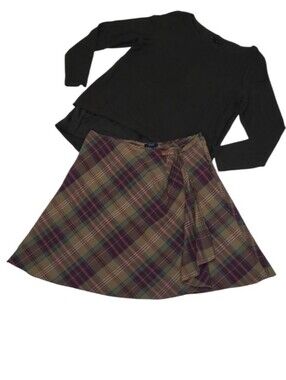 Chaps Plaid Print A-Line Skate Swing Circle Wrap Skirt On Knee Length Buffalo